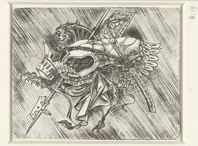 Trophy of arms including armor, helmet, and halberd by Meester van 1515