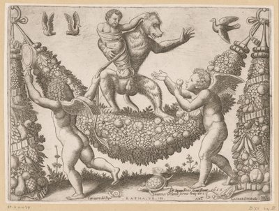 Putti Mocking a Monkey (series title: Tapestries of the Pope) by Meester van de Dobbelsteen