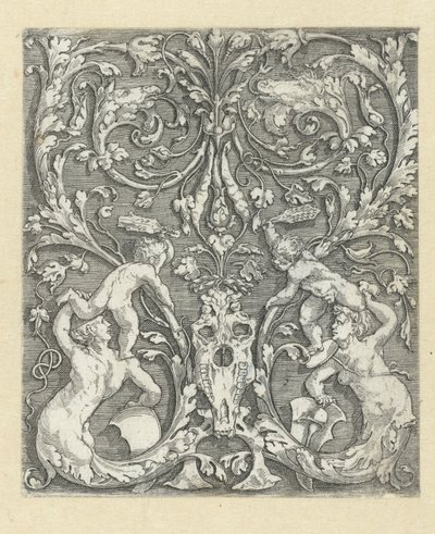 Ornament with Two Children and a Horse Skull by Meester van de Paardenhoofden