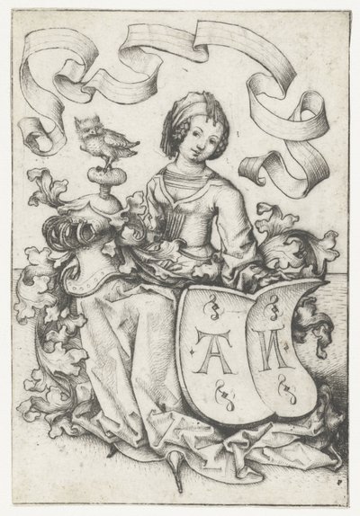 Lady with Owl and Coat of Arms with the Letters AN by Meester van het Amsterdamse Kabinet