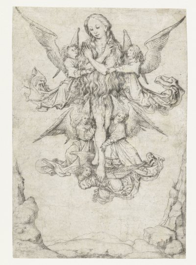 The Elevation of St. Mary Magdalene with Five Angels by Meester van het Amsterdamse Kabinet