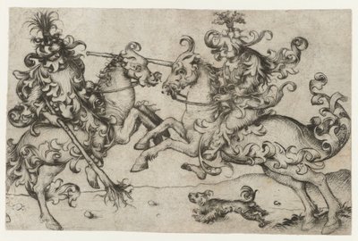 Fight between Two Wild Men on Horseback by Meester van het Amsterdamse Kabinet