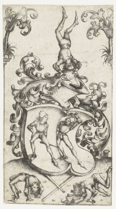 Coat of Arms with Acrobats and Sword Fighters by Meester van het Amsterdamse Kabinet