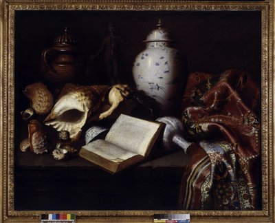 China Vases, Shells, Antique Bronzes, Books and Carpets by Meiffren (c.1630 1705) Conte