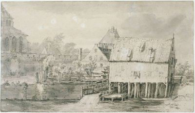The Church Known as Bergkerk and Watermill at Deventer (Lugt 43) by Meindert Hobbema