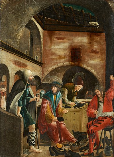 Saints Crispinus and Crispinianus in Their Shoemaker Workshop by Meister der Crispinuslegende