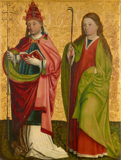 Right Wing of the So-called Pretschlaipfer Triptych: St. Gregory and St. Agatha (Inside); St. Erasmus and St. Barbara (Outside) by Meister von Großgmain (Werkstatt)