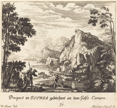 Istria, Carnero Gulf by Melchior Küsel after Johann Wilhelm Baur