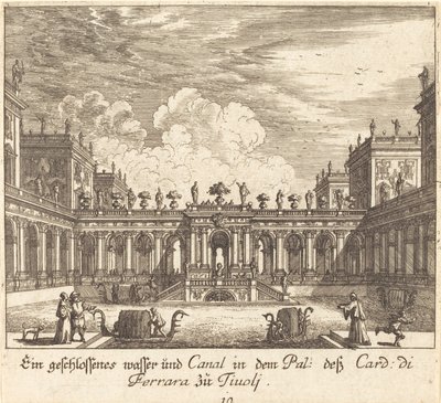 Palace and Canal, Cardinal di Ferrara, Tivoli by Melchior Küsel after Johann Wilhelm Baur