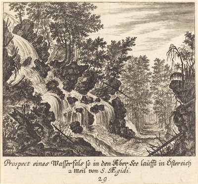 View of a Waterfall, Austria by Melchior Küsel after Johann Wilhelm Baur