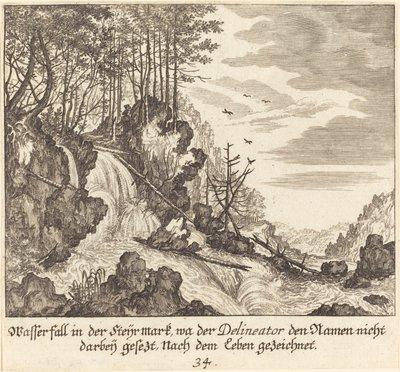 Waterfall by Melchior Küsel after Johann Wilhelm Baur