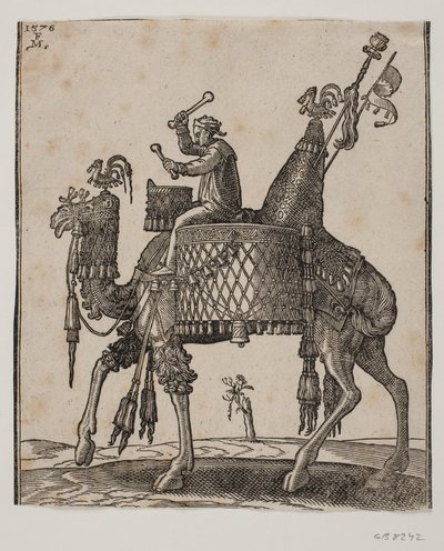 A Magnificently Equipped Dromedary with a Timpanist as Rider by Melchior Lorck