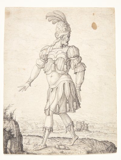 A Man in Roman Dress, Pointing at a Spring by Melchior Lorck