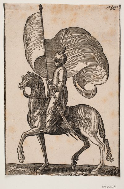 Mounted Standard Bearer, Profile to the Left; He Carries a Sword at His Left Side by Melchior Lorck