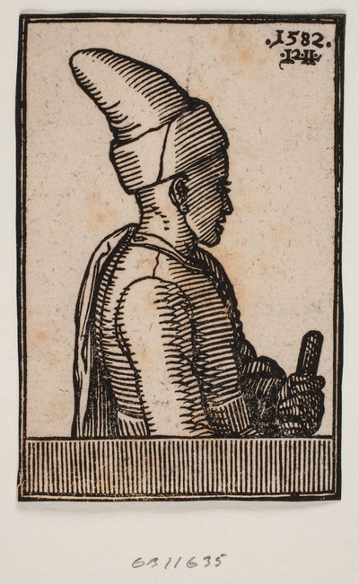 Bust of a Young Man with Pointed Hat and Staff in His Left Hand, Profile Towards the Right by Melchior Lorck