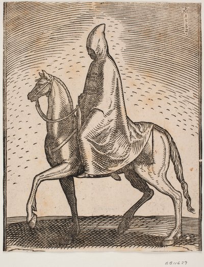 Cloak- and hat-wearing rider, profile towards the left; under his mantle, a sword can be glimpsed by Melchior Lorck