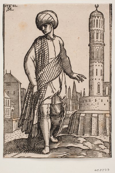 Elegant Young Man with Turban and Long Shawl by Melchior Lorck