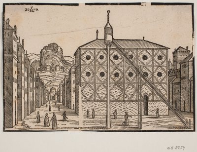 Street with Mosque and Freestanding Minaret in the Foreground by Melchior Lorck