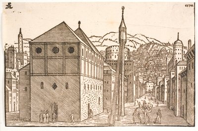Mosque with a Free-Standing Minaret with External Staircase by Melchior Lorck