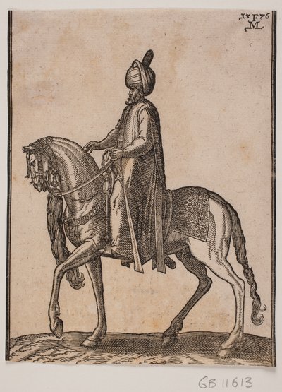 Mounted Older Man, with Club at His Side, Profile Toward the Left; Beneath the Horse