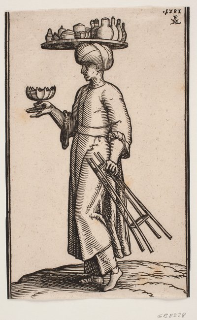 Peddler of Refreshing Beverages, Walking Toward the Left Side by Melchior Lorck