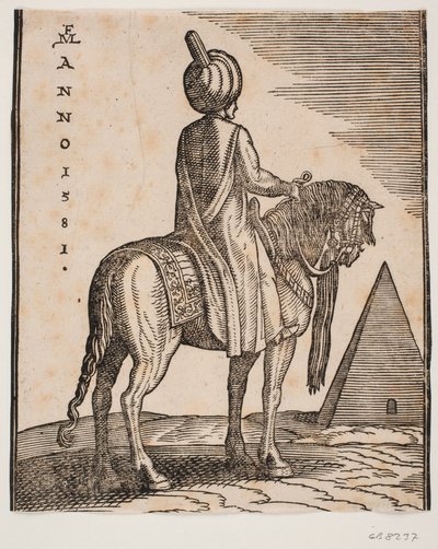 Turbaned, Unarmed Rider Seen from Behind; Pyramid in the Background by Melchior Lorck