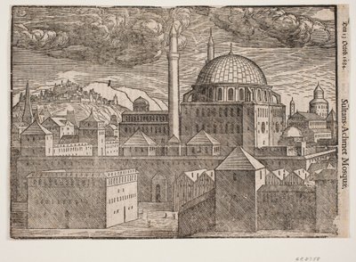 Unidentified Mosque with Two Minarets, Seen from Southeast; Mountain with Fortified City on the Left by Melchior Lorck