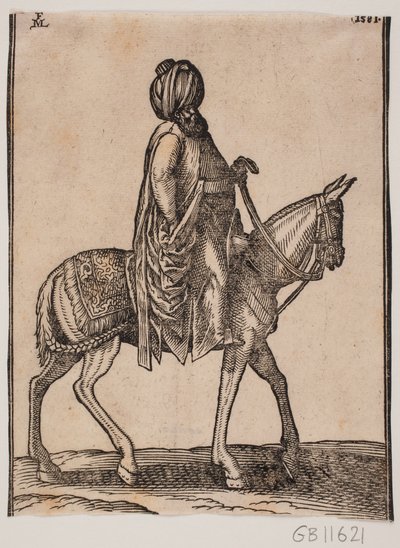 Unarmed Well-Fed Older Rider with a Turban on His Head, Profile Towards the Right by Melchior Lorck
