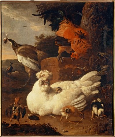 Hen with Chicks by Melchior de Hondecoeter