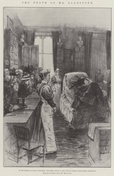 The Death of Mr Gladstone, in the Temple of Peace, Hawarden, Villagers Paying a Last Visit to their Distinguished Neighbour by Melton Prior