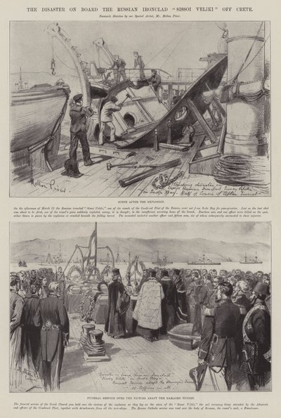 The Disaster on Board the Russian Ironclad Sissoi Veliki off Crete by Melton Prior