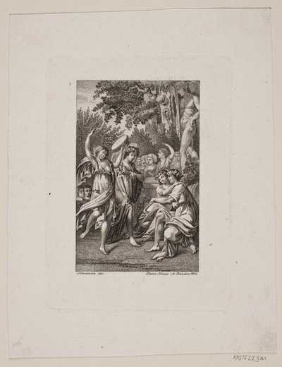 Illustration with Antique-Clad Festive People in a Garden by Meno Haas