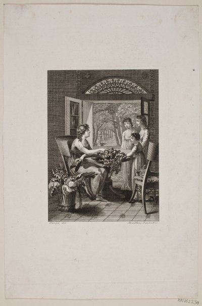 Illustration with women around a table in a conservatory by Meno Haas