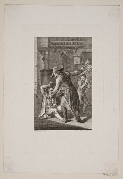 Illustration with Uniformed Person Fighting a Lying Man by Meno Haas