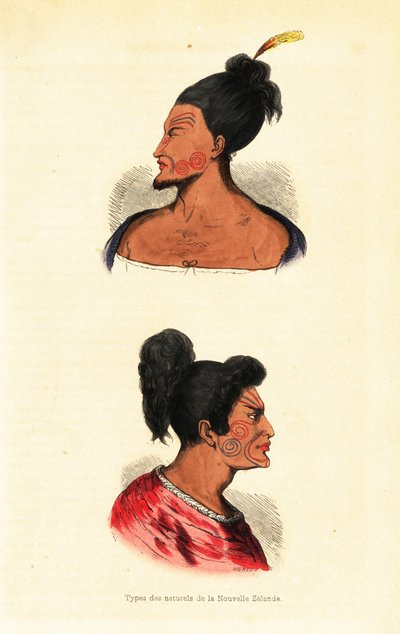 Busts of Maori Men with Face Tattoos from New Zealand by Mercier Mercier