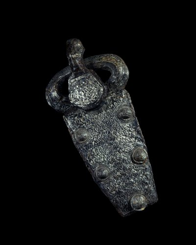 Merovingian Art: Belt Buckle Plate in Silver Damasquin Iron by Merovingian