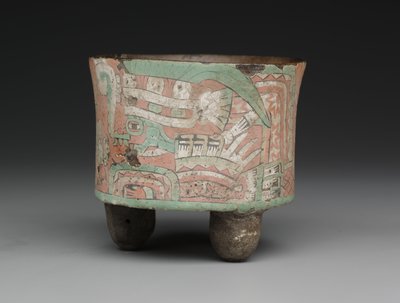 Cylindrical Tripod Vessel with Two Goggled Figures by Mesoamerican Mesoamerican