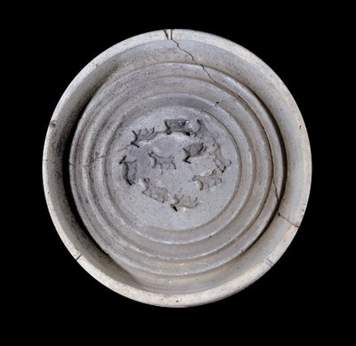 Mesopotamia: terracotta cup of animals. 1750 BC. From the royal dishes of the Palace of King Zimrilim at Mari by Mesopotamian