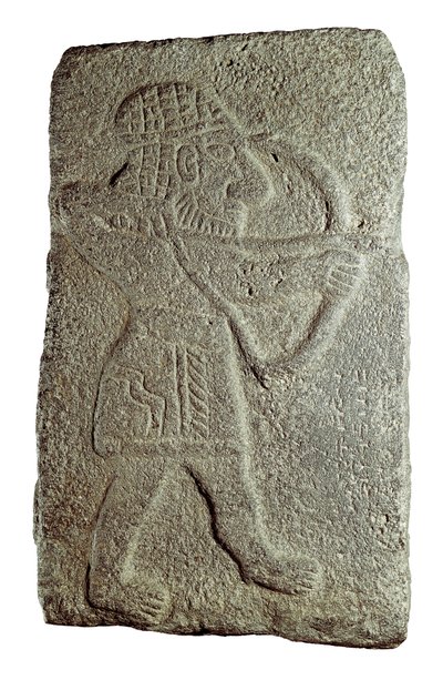 Hittite Archer, from the Palace of Kapara, King of Guzana, in Tell Halaf, 9th century BC (low relief on stone) by Mesopotamian Mesopotamian