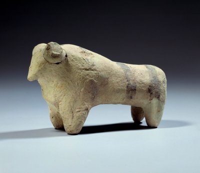 Mesopotamia: Terracotta Bull Statuette with Painted Strips (Obeid Period) by Mesopotamian Mesopotamian