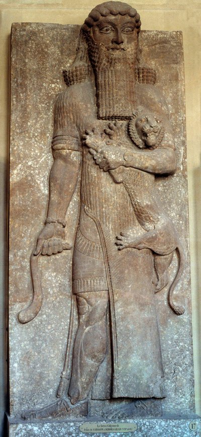 Statue of Sargon mastering a lion, said Gilgamesh by Mesopotamian Mesopotamian