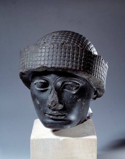Head in Diorite Without Inscription of Gudea, Governor of the City of Lagash. About 2120 BC. Neo-Sumerian Period (ca. 2150-2000 BC). Paris, Louvre Museum by Mesopotamian Mesopotamian
