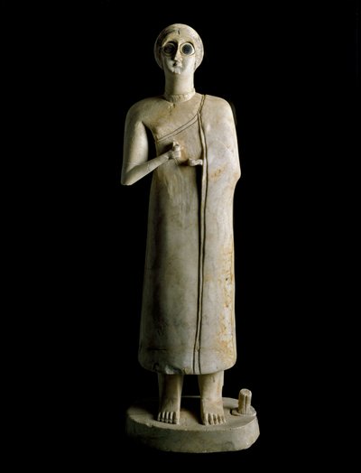Mesopotamian art: figurine of woman or goddess. Terracotta, 3rd millennium BC. From Tell Asmar (Ehnunna in Mesopotamia). Museum of Baghdad, Iraq by Mesopotamian Mesopotamian