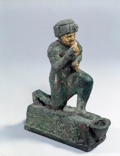 Mesopotamia: Statuette in Silver, Bronze and Gold of Kneeling Worshiper, Ex-Voto Dedicated to the God Amurru for the Life of Hammurabi by Mesopotamian Mesopotamian