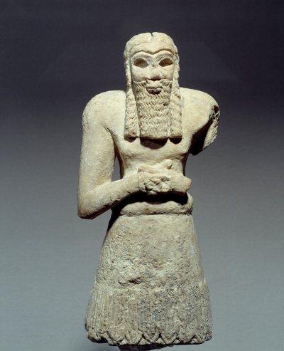 Statuette in Limestone of Orant Vowed to Prince Ginak by Mesopotamian Mesopotamian
