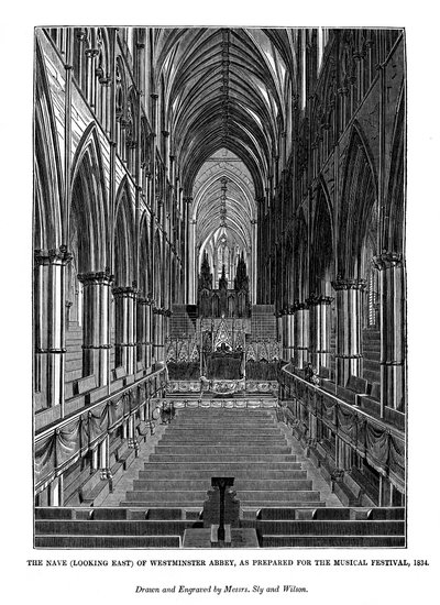 The nave looking east of Westminster Abbey, 1843 by Messrs Sly and Wilson