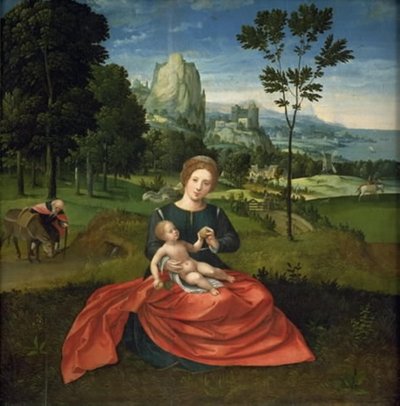 The Rest on the Flight into Egypt by Mesteren for de kvindelige halvfigurer