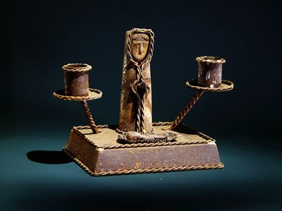 Candle holder with a figure of Jesus by Mexican School