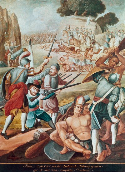 Conquest of Mexico: Battle Between Hernando Cortes and the Indians of Tabasco in 1519 by Mexican School