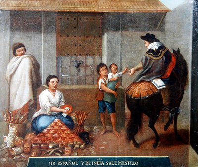 Figures by a Market Stall by Mexican School